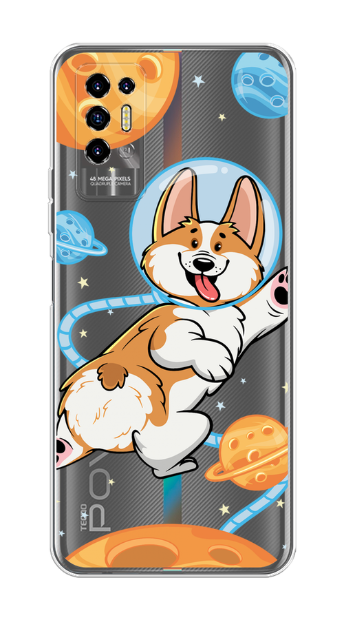 

Чехол на Tecno Pova 2 "Корги-космонавт", Голубой;бежевый;белый, 300550-1