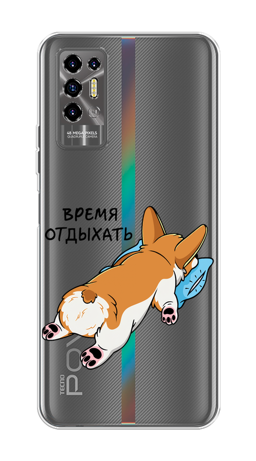 

Чехол на Tecno Pova 2 "Корги отдыхает", Черный;коричневый;голубой, 300550-1