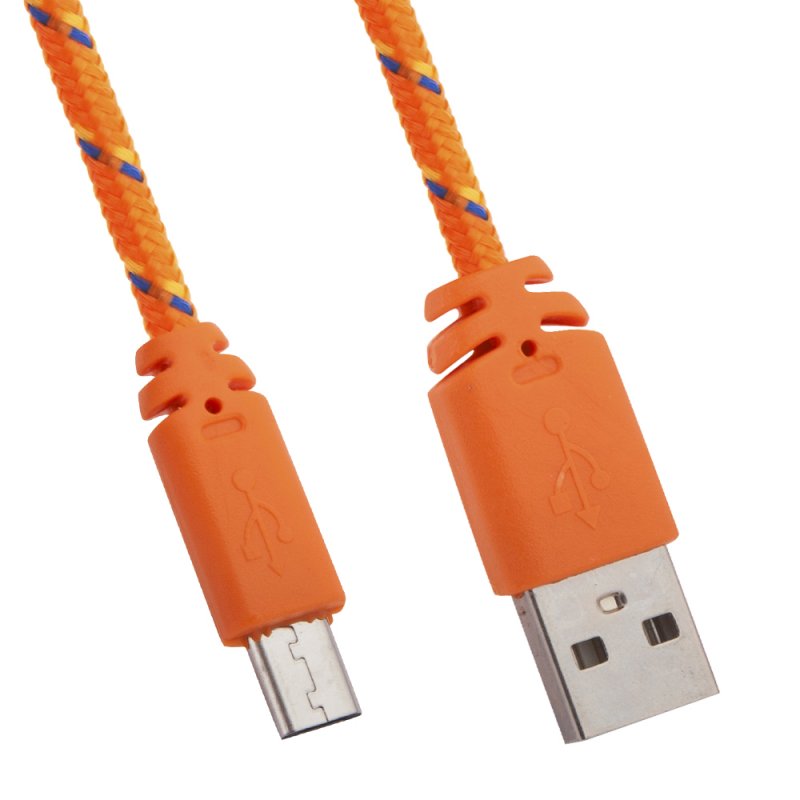 USB кабель LP Micro USB в оплетке (оранжевый с желтым/коробка)