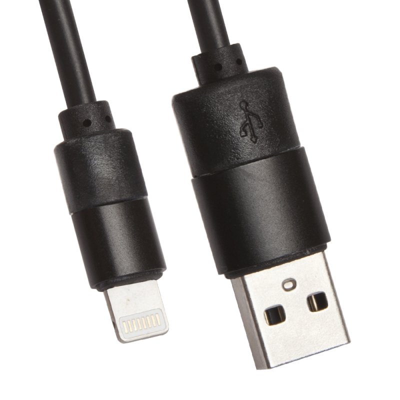 фото Usb кабель lp для apple 8 pin круглый soft touch металлические разъемы (черный/европакет) liberty project