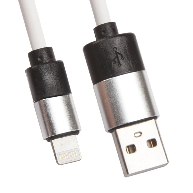 фото Usb кабель lp для apple 8 pin круглый soft touch металлические разъемы (белый/европакет) liberty project