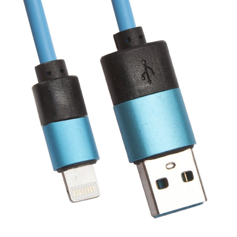 фото Usb кабель lp для apple 8 pin круглый soft touch металлические разъемы (голубой/европакет) liberty project