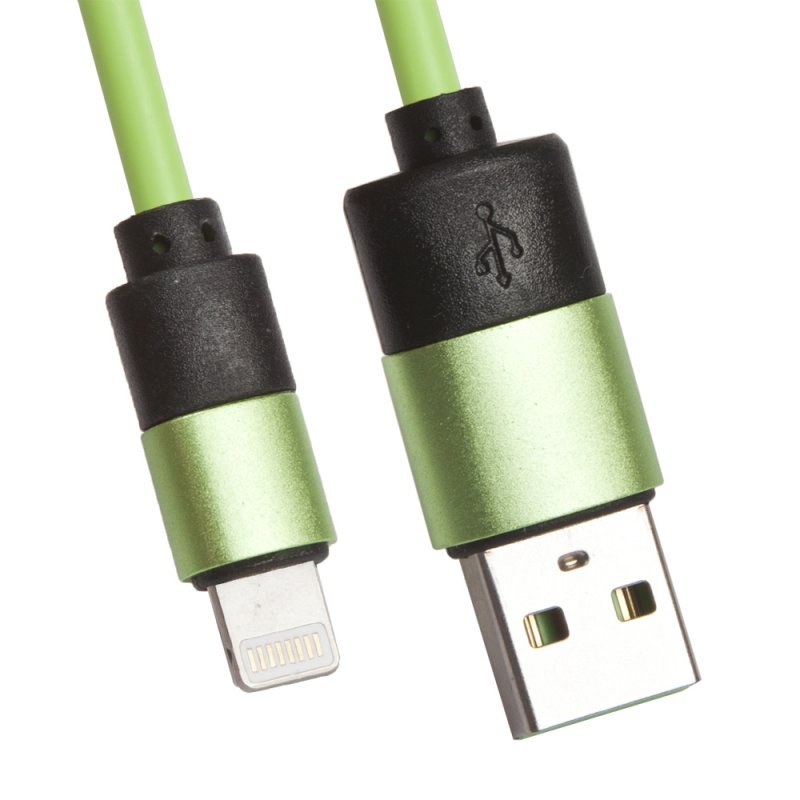 фото Usb кабель lp для apple 8 pin круглый soft touch металлические разъемы (зеленый/европакет) liberty project