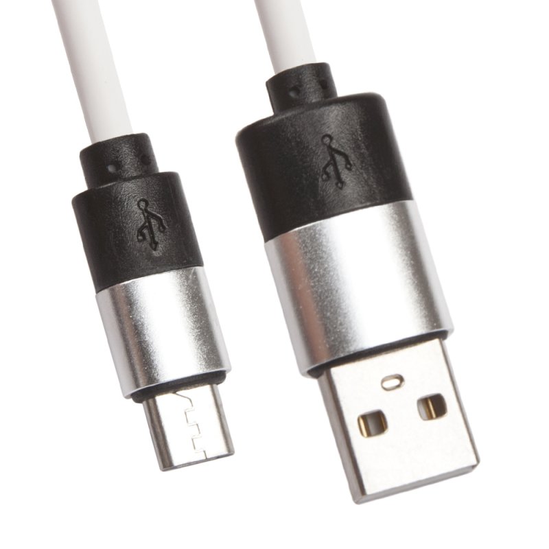 USB кабель LP Micro USB круглый soft touch металлические разъемы (белый/европакет)