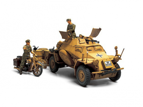 

Модель Tamiya 1/35 БТР Sd.Kfz.222, мотоцикл DKW Nz350, 3 фигуры. 35286