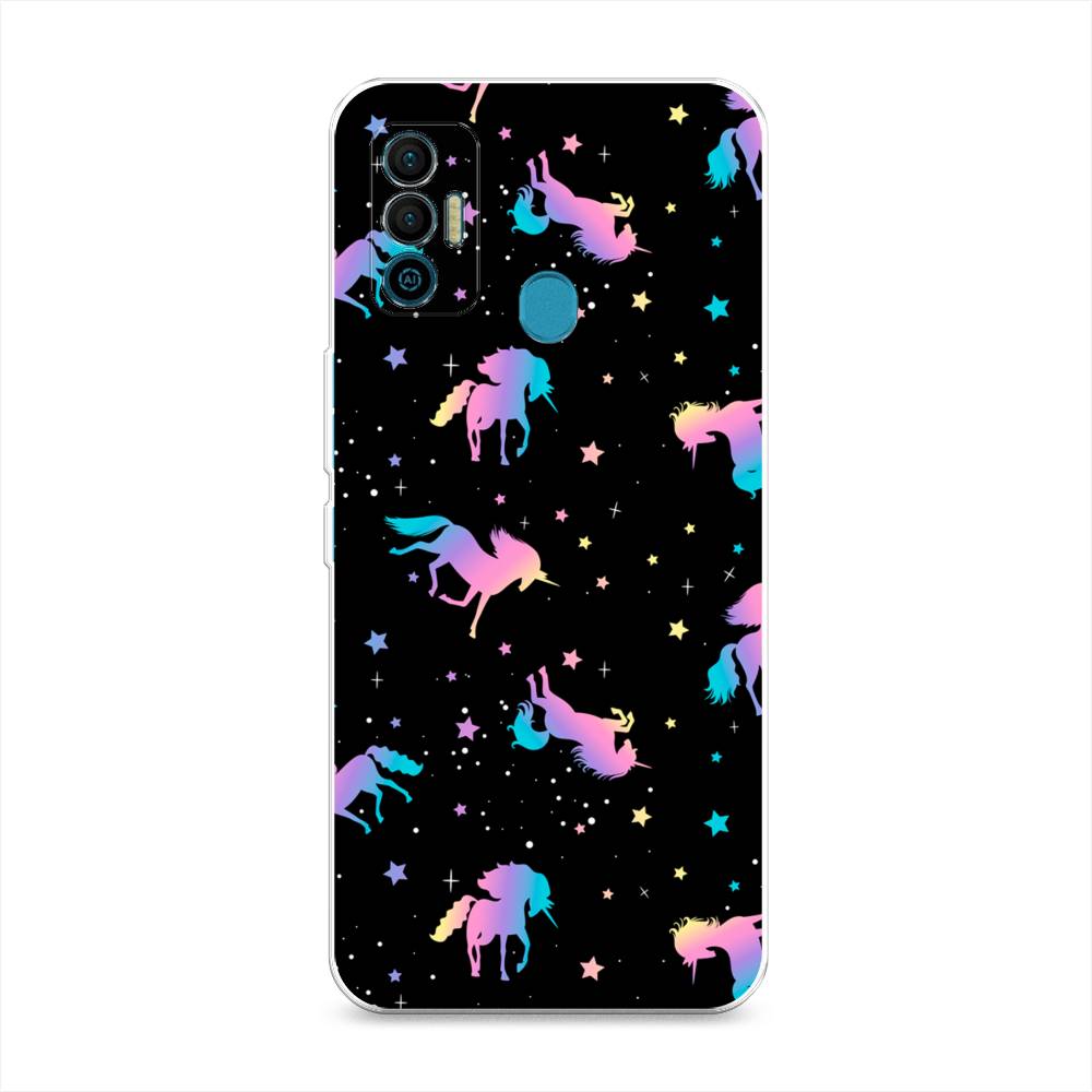 

Чехол для Tecno Spark 7 "Единороги градиент", Черный;розовый;голубой, 301050-1