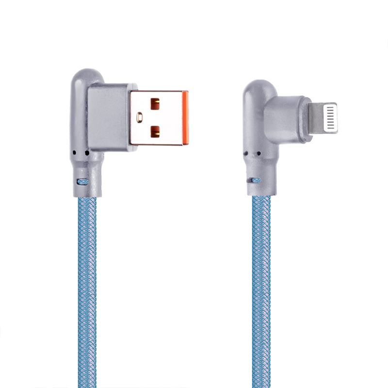 фото Usb кабель lp для apple lightning 8-pin г-коннектор оплетка леска (синий/блистер) liberty project