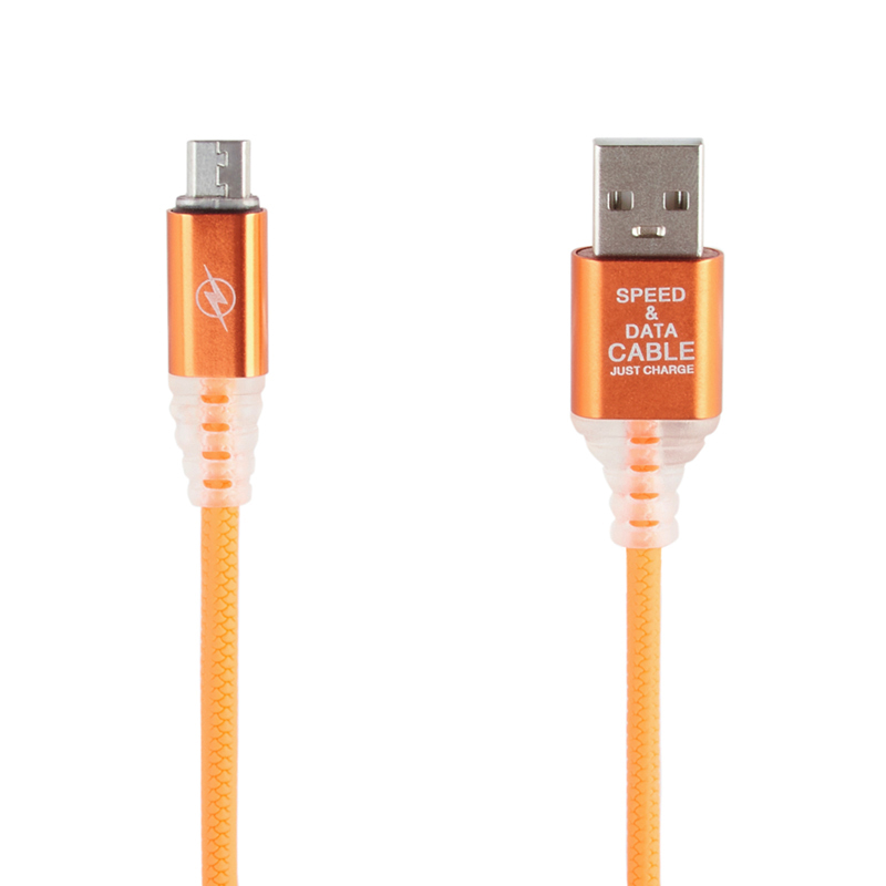 USB кабель LP Micro USB Змея LED TPE (оранжевый/блистер)