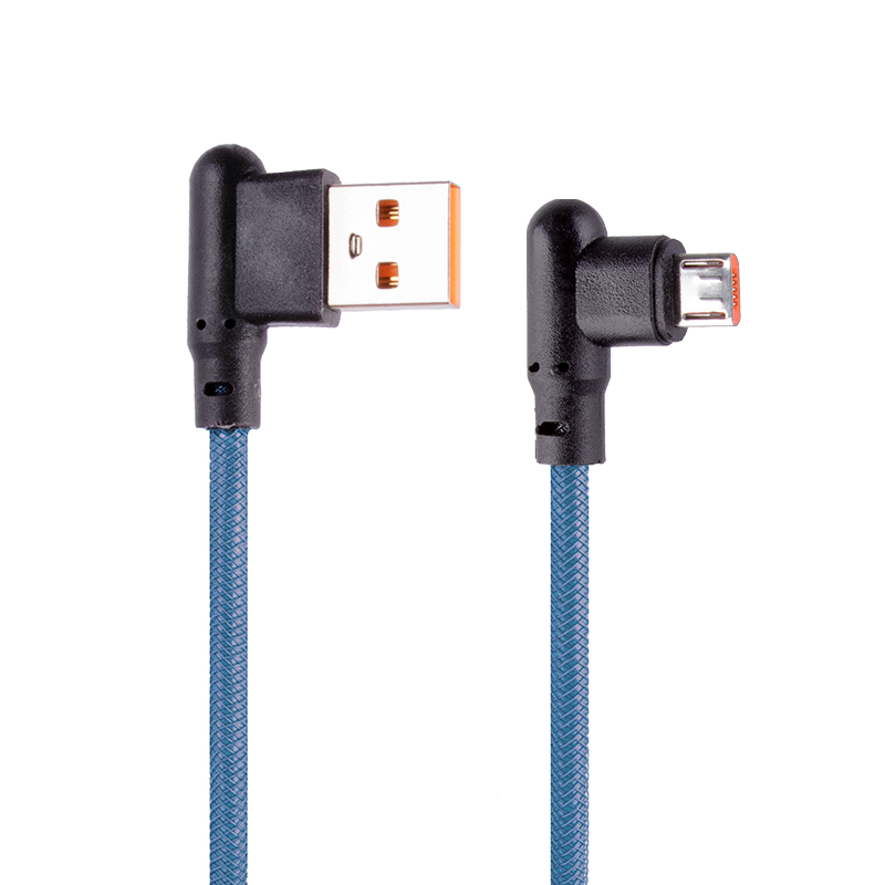 USB кабель LP Micro USB Г-коннектор оплетка леска (синий/блистер)