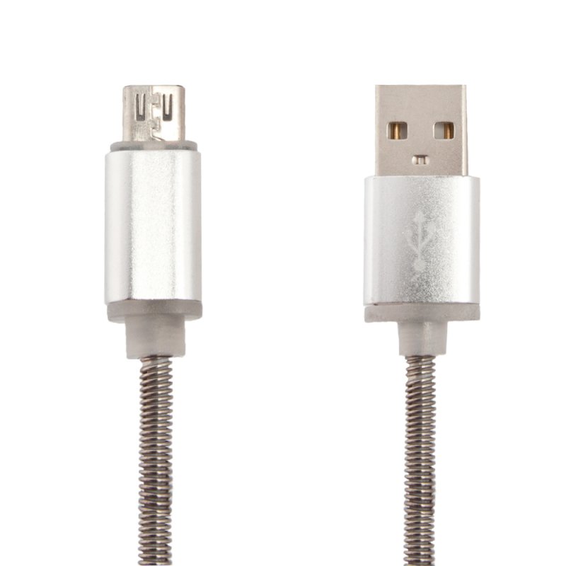 USB кабель LP Micro USB Пружина в металлической оплетке (стальной/коробка)