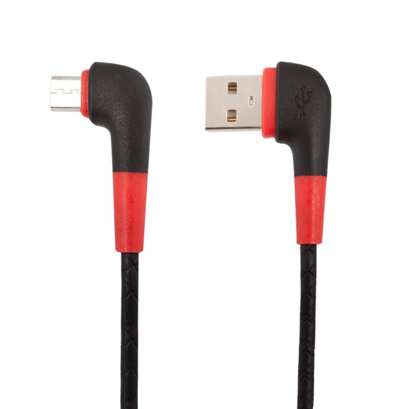 USB кабель LP Micro USB L-коннектор Кожаный шнурок (черный/коробка)
