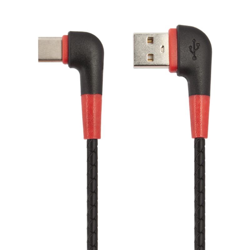 USB кабель LP USB Type-C L-коннектор Кожаный шнурок (черный/коробка)