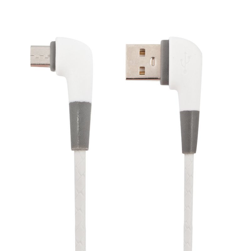 USB кабель LP Micro USB L-коннектор Кожаный шнурок (белый/европакет)