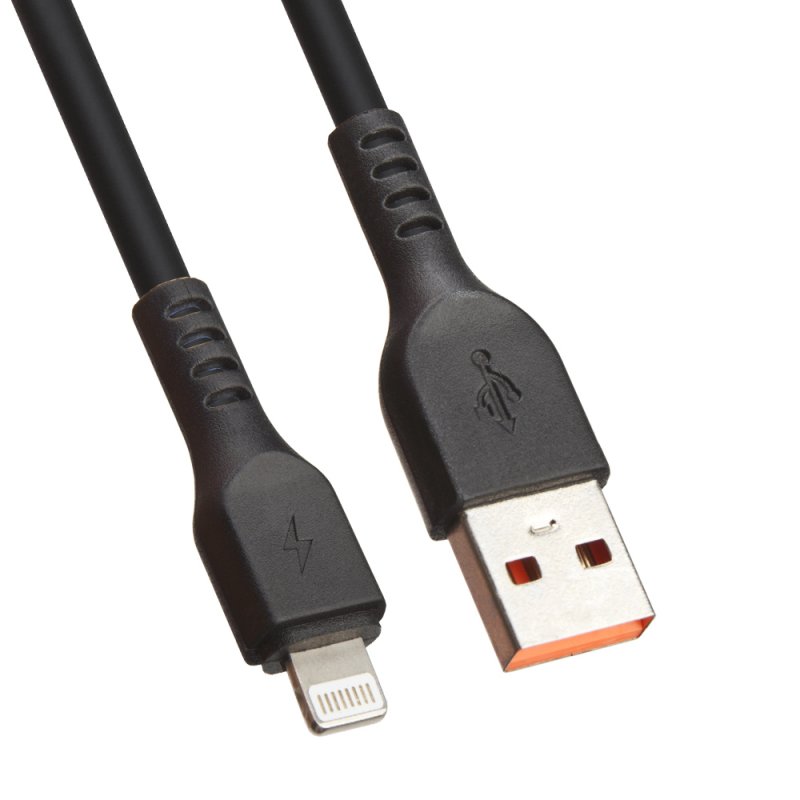 фото Usb кабель lp для apple lightning 8-pin extra tpe (черный/коробка) liberty project