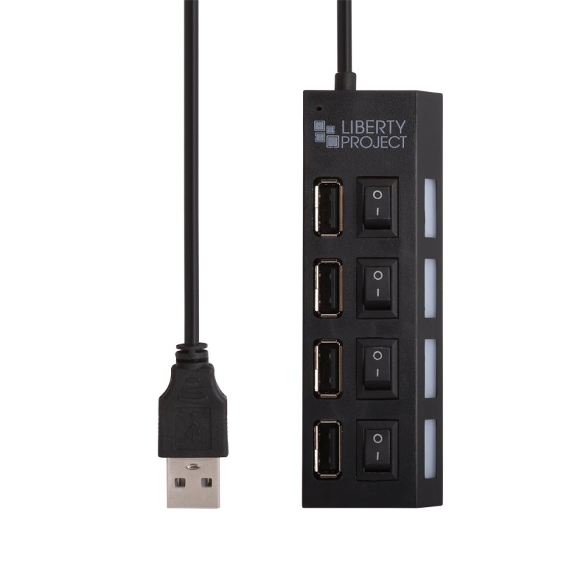 фото Usb 2.0 hub lp хаб на 4 usb с выключателями на каждый порт (черный) liberty project