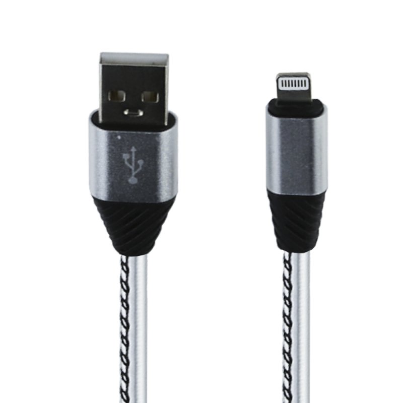 фото Usb кабель lp для apple lightning 8 pin кожаная оплетка 1м. (серебряный/европакет) liberty project