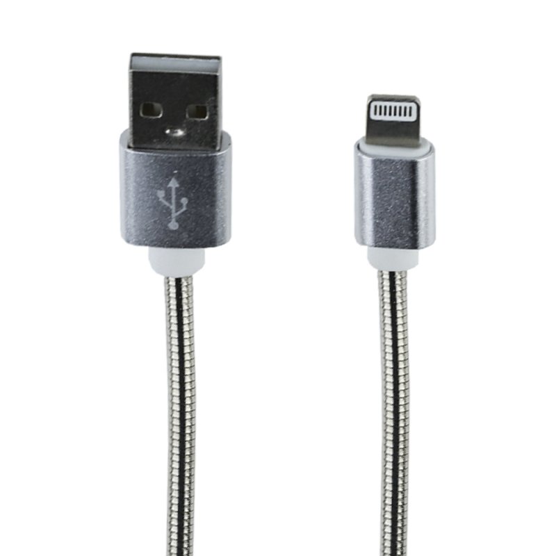 фото Usb кабель lp для apple lightning 8 pin металлическая оплетка 1м. (серебряный/европакет) liberty project