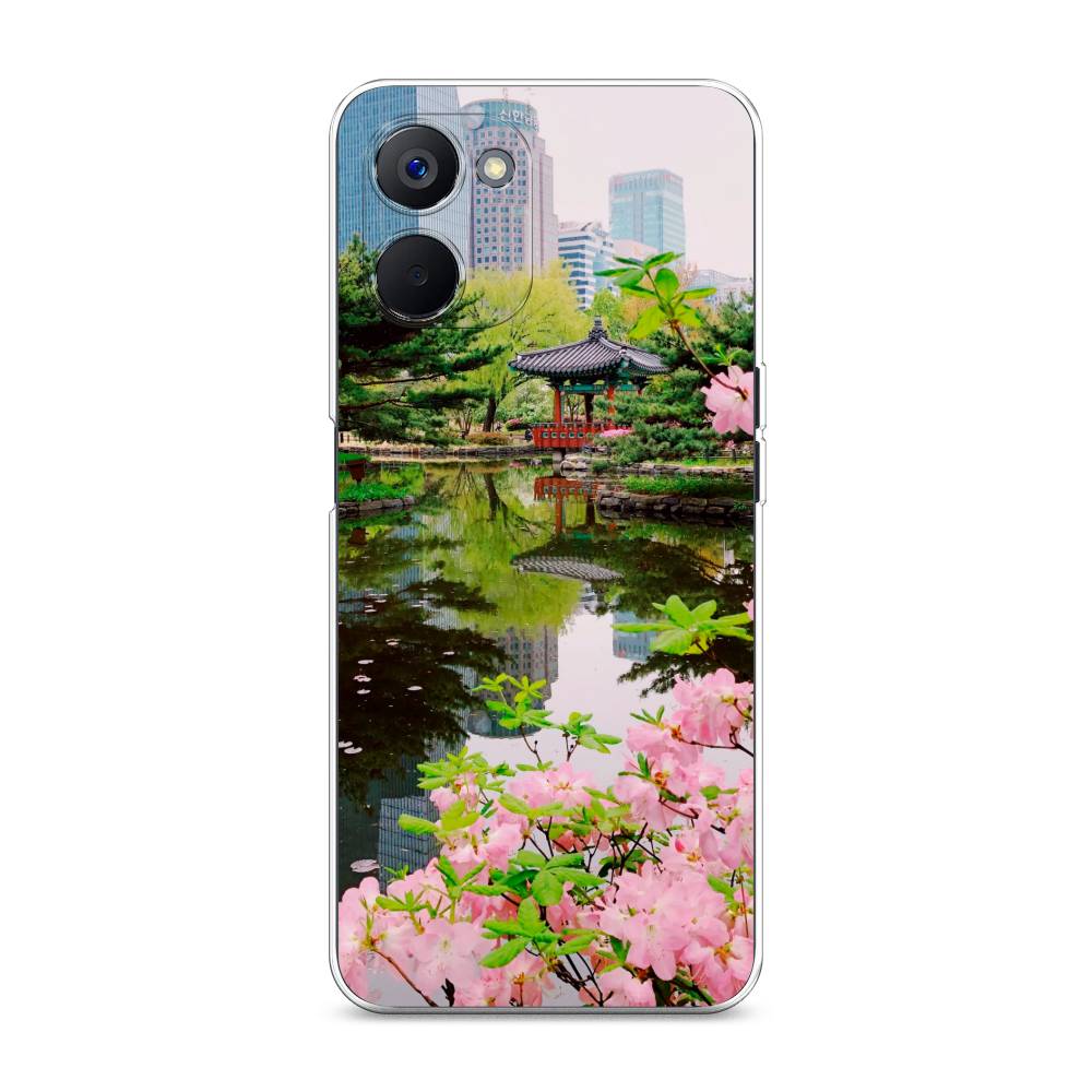 

Чехол на Realme V20 "Сакура возле озера", Зеленый;розовый;голубой, 2512950-2