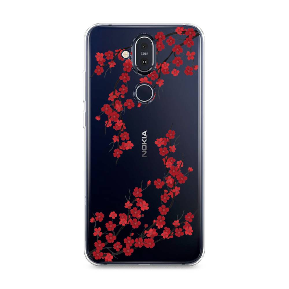 

Чехол на Nokia 8.1 "Красная сакура", Красный;черный, 122250-2