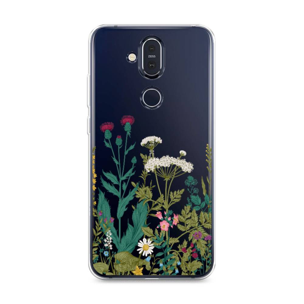 

Чехол на Nokia 8.1 "Дикие полевые цветы", Зеленый;розовый;белый, 122250-2
