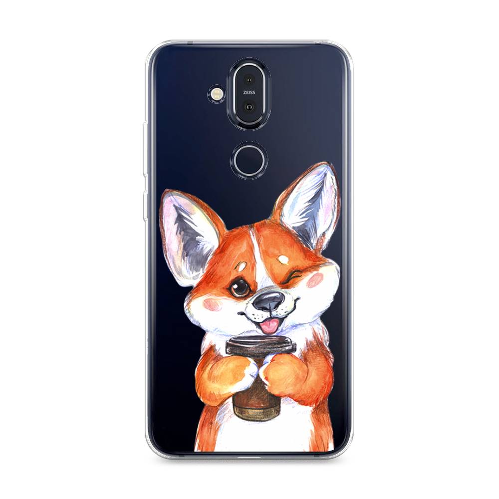 

Чехол на Nokia 8.1 "Корги с кофе", Оранжевый;белый, 122250-4