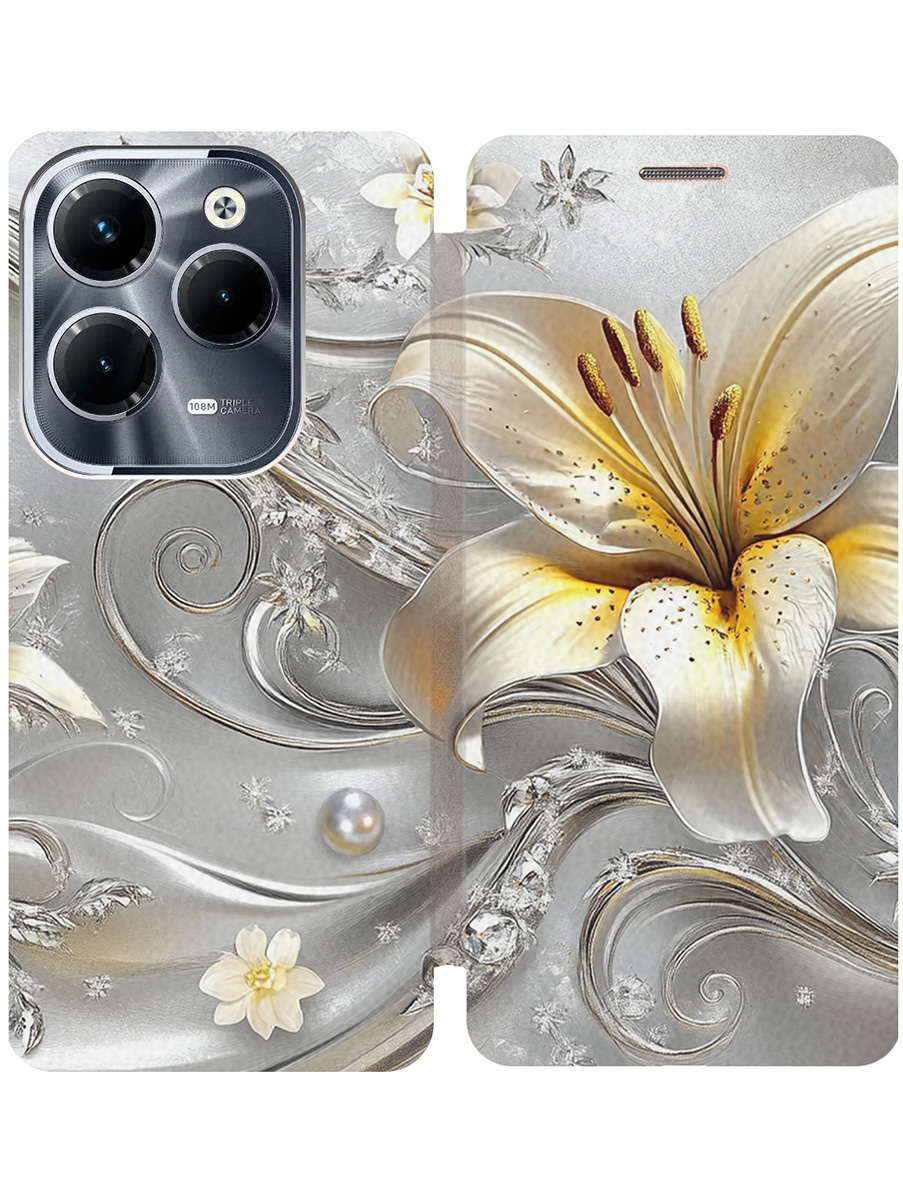 

Чехол-книжка на Infinix Hot 40 / Hot 40 Pro с принтом "Серебристая лилия" золотой, Золотистый;белый;серый;желтый, 778679223