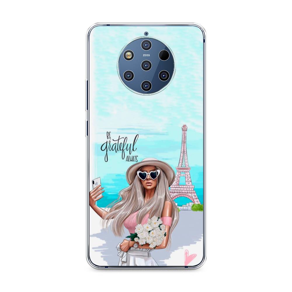 

Чехол на Nokia 9 Pure View "Селфи Париж", Голубой;бежевый, 122350-6