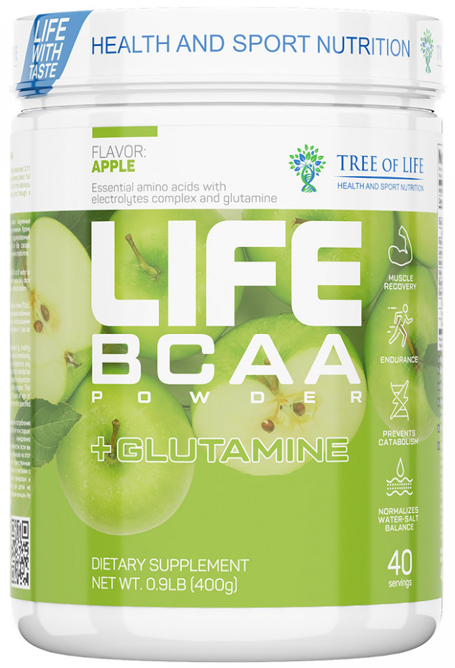 фото Аминокислоты tree of life life bcaa+glutamine 400 г apple