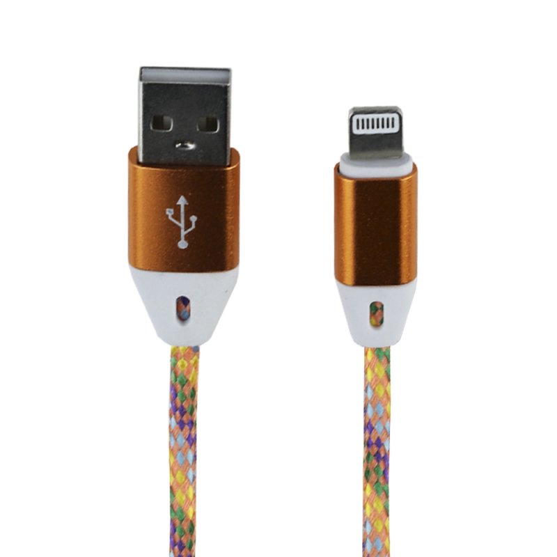 фото Usb кабель lp для apple lightning 8 pin оплетка и металлические разъемы 1м, оранжевый liberty project