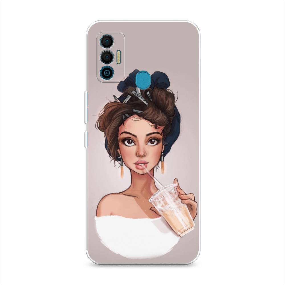 

Чехол для Tecno Spark 7 "Девушка с фраппе", Серый, 301050-6