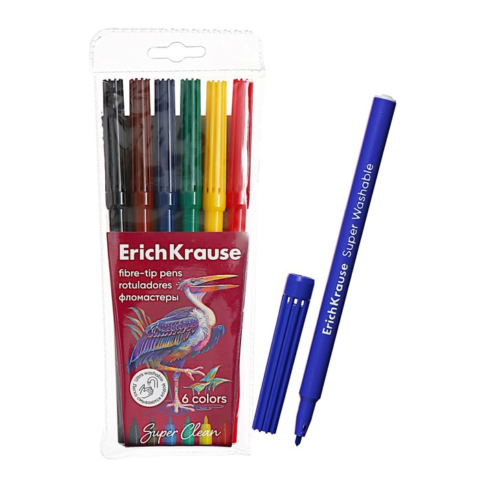 Фломастеры ErichKrause Safari Ultra Washable, 6 цветов