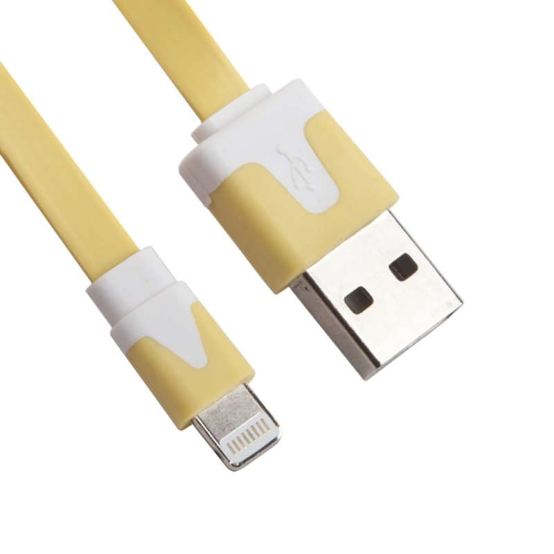 фото Usb кабель lp для apple iphone/ipad lightning 8-pin плоский узкий (желтый/коробка) liberty project