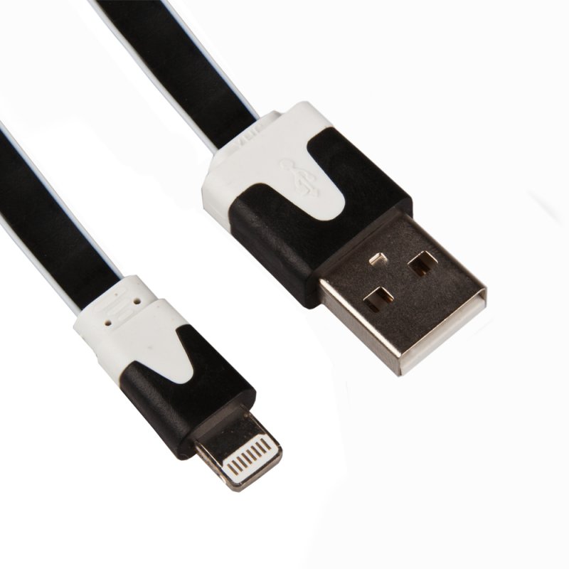 фото Usb кабель lp для apple iphone/ipad lightning 8-pin плоский узкий (черный/коробка) liberty project