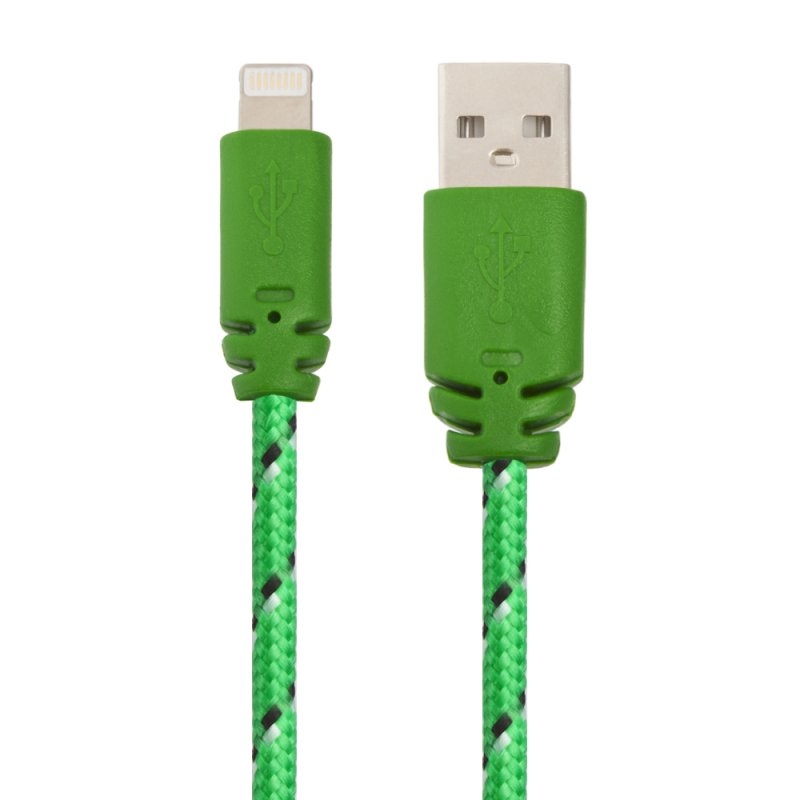 фото Usb кабель lp для apple iphone/ipad lightning 8-pin в оплетке (зеленый/черный/коробка) liberty project