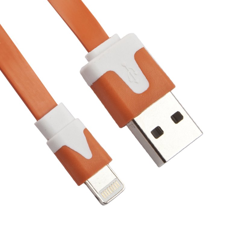 фото Usb кабель lp для apple iphone/ipad lightning 8-pin плоский узкий (оранжевый/коробка) liberty project