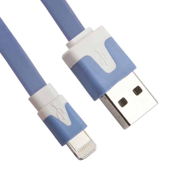 фото Usb кабель lp для apple iphone/ipad lightning 8-pin плоский узкий (синий/коробка) liberty project