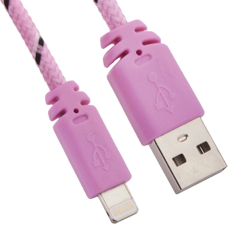 фото Usb кабель lp для apple iphone/ipad lightning 8-pin в оплетке (розовый/черный/коробка) liberty project