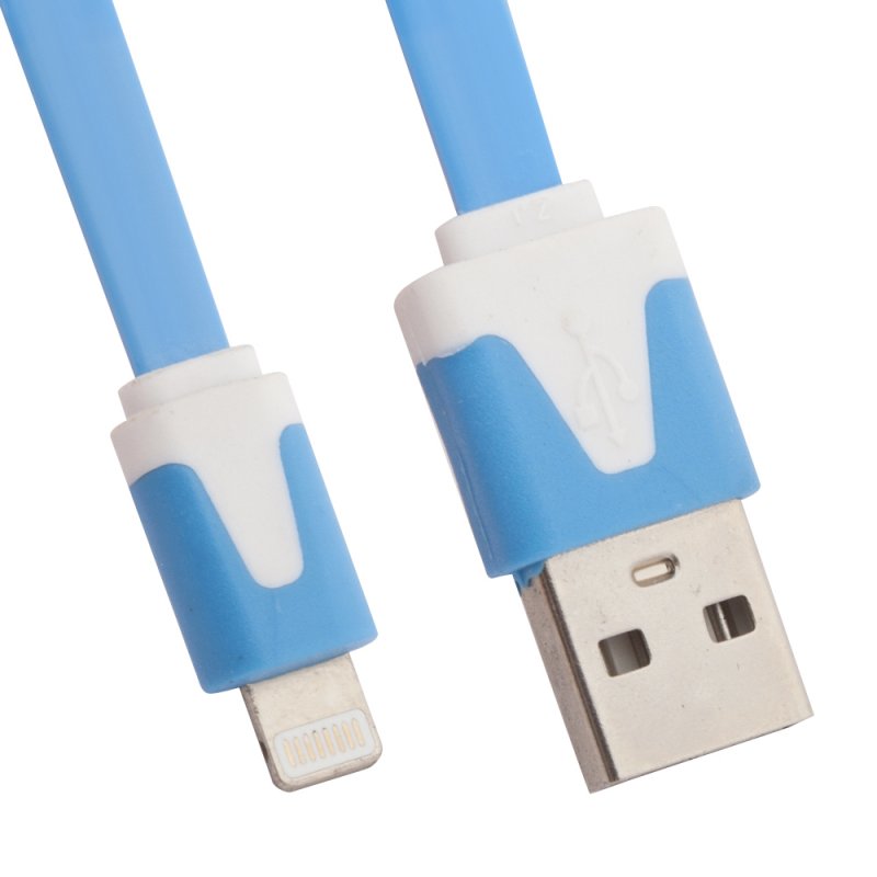 фото Usb кабель lp для apple iphone/ipad lightning 8-pin плоский узкий (синий/европакет) liberty project