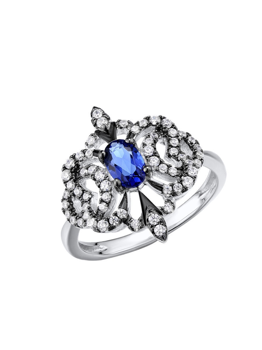 

Кольцо из серебра р.  VALTERA 097000, сапфир искусственный\фианит, 097000