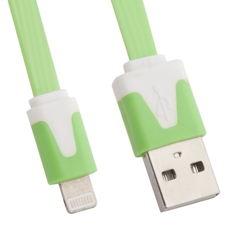 фото Usb кабель lp для apple iphone/ipad lightning 8-pin плоский узкий (зеленый/европакет) liberty project