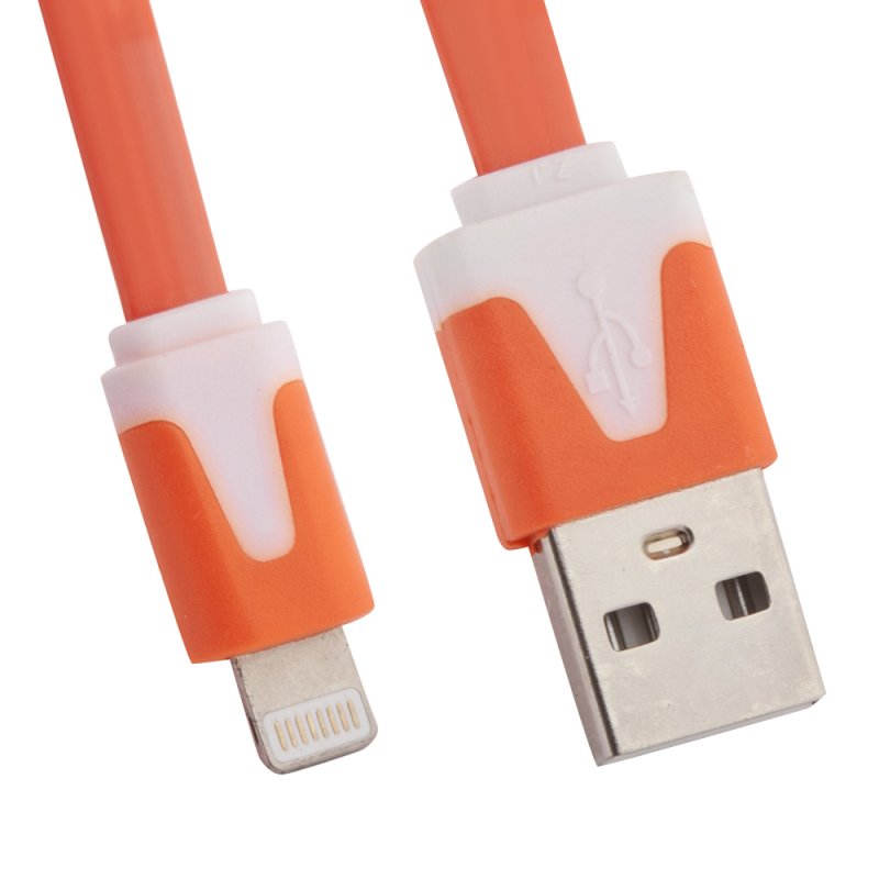 фото Usb кабель lp для apple iphone/ipad lightning 8-pin плоский узкий (оранжевый/европакет) liberty project