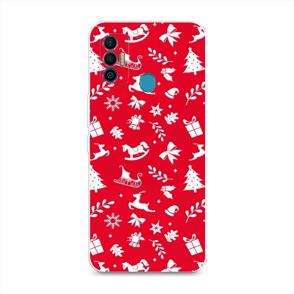 

Чехол для Tecno Spark 7 "Красный новогодний фон", Красный;белый, 301050-5