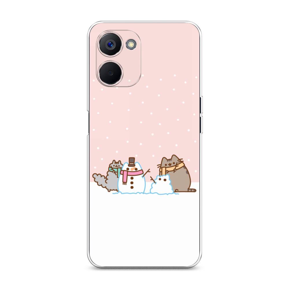 

Чехол на Realme V20 "Котики в снегу", Розовый;белый;серый, 2512950-5