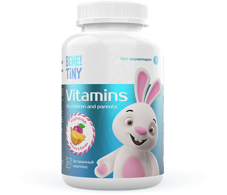 

Витамины для детей Bene Tiny Vitamins "Яблоко и банан" мармеладки 60 шт.