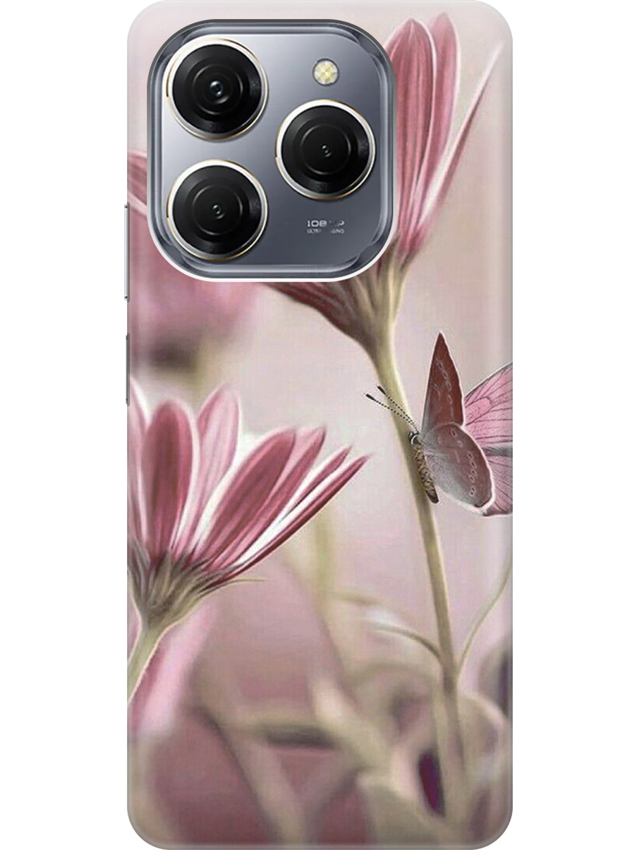 

Силиконовый чехол на Tecno Spark 20 Pro с рисунком "Бабочка на розовом цветке", Бежевый;розовый, 20011919