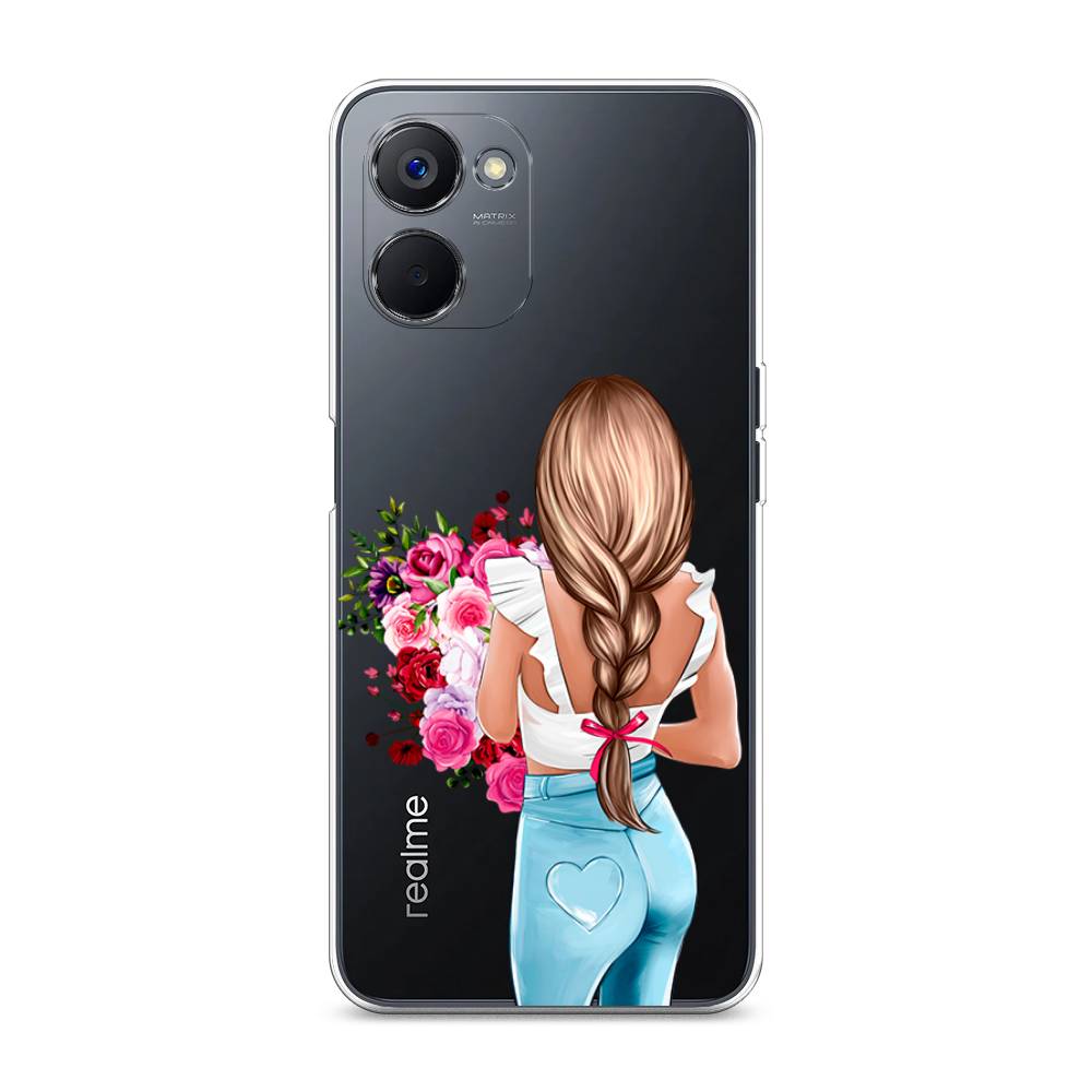 

Чехол на Realme V20 "Девушка с цветами", Коричневый;розовый;голубой, 2512950-6