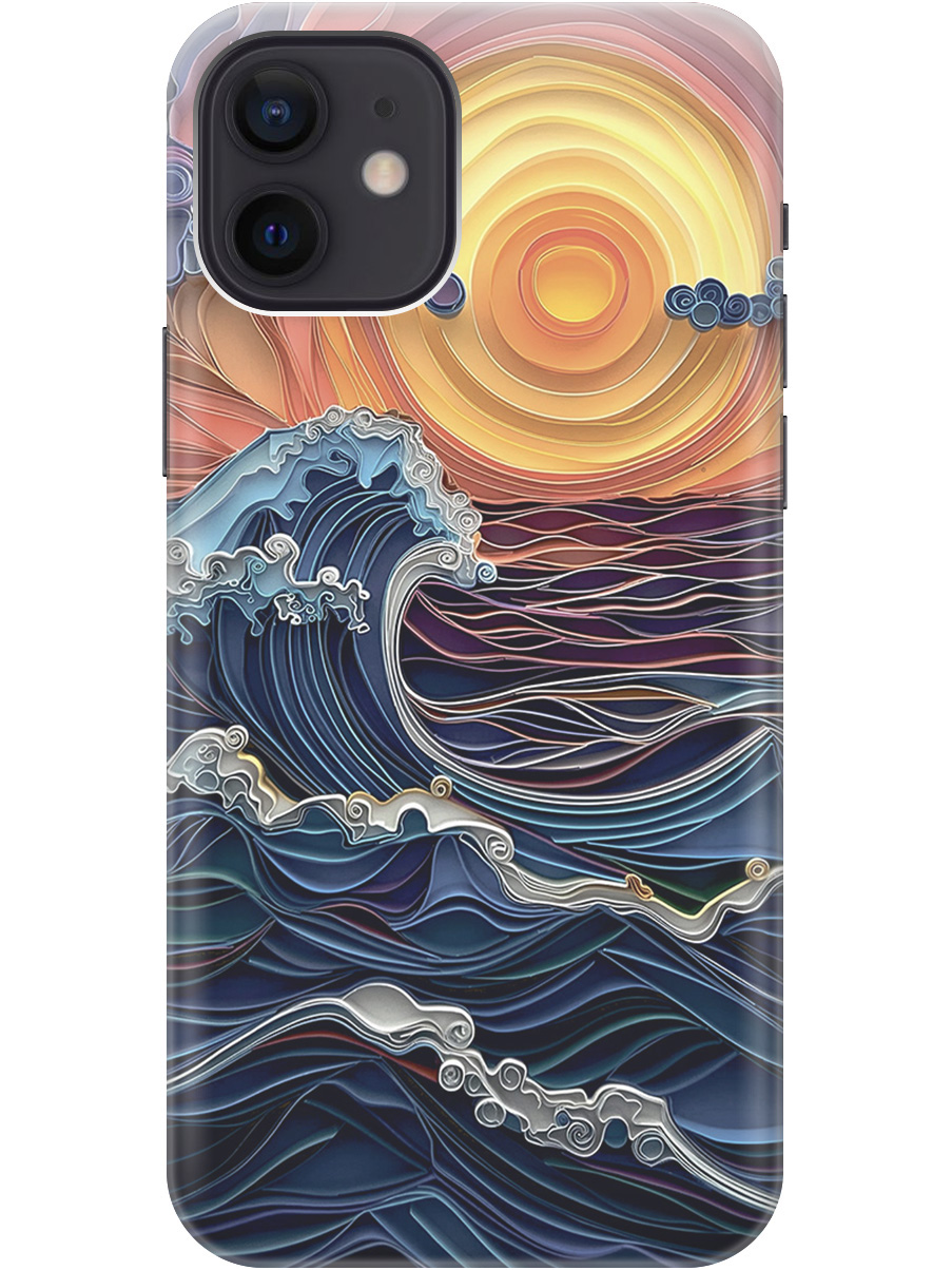 

Силиконовый чехол на Apple iPhone 12/12 Pro с принтом "Волны на закате", Прозрачный;оранжевый;синий, 723374110