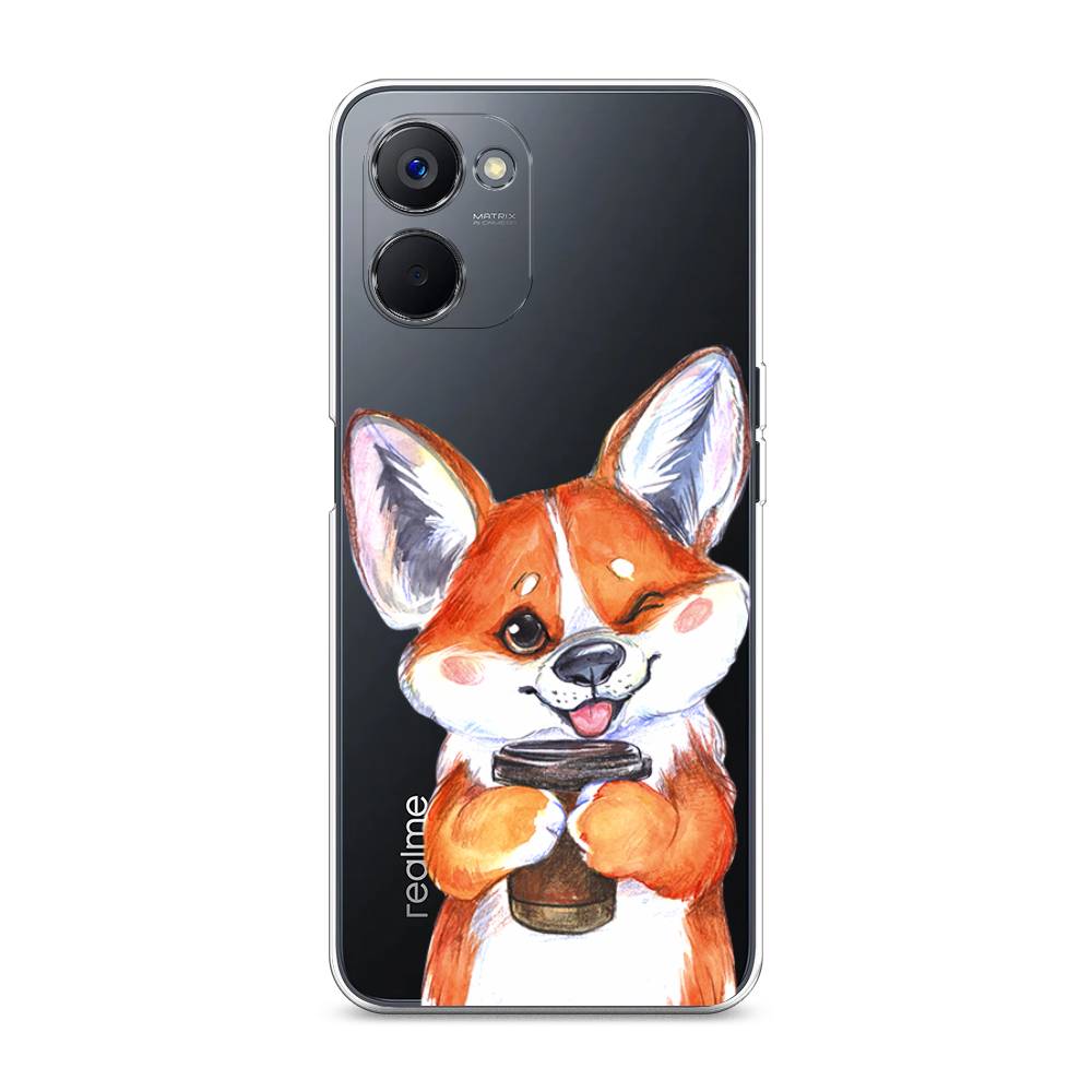 

Чехол на Realme V20 "Корги с кофе", Оранжевый;белый, 2512950-4