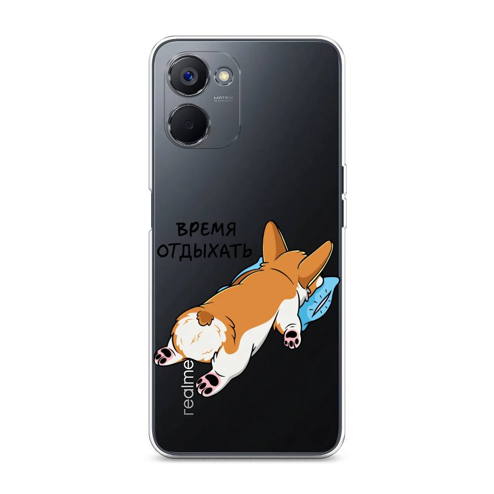 

Чехол на Realme V20 "Корги отдыхает", Черный;коричневый;голубой, 2512950-1