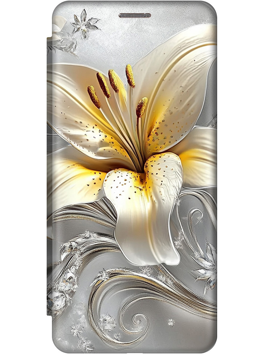 

Чехол-книжка на Xiaomi 12 Lite с принтом "Серебристая лилия" золотой, Золотистый;белый;серый;желтый, 740133323